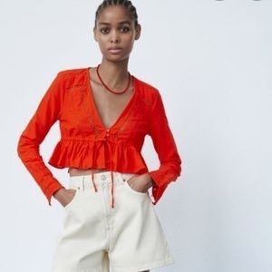 Zara Red Peplum Blouse